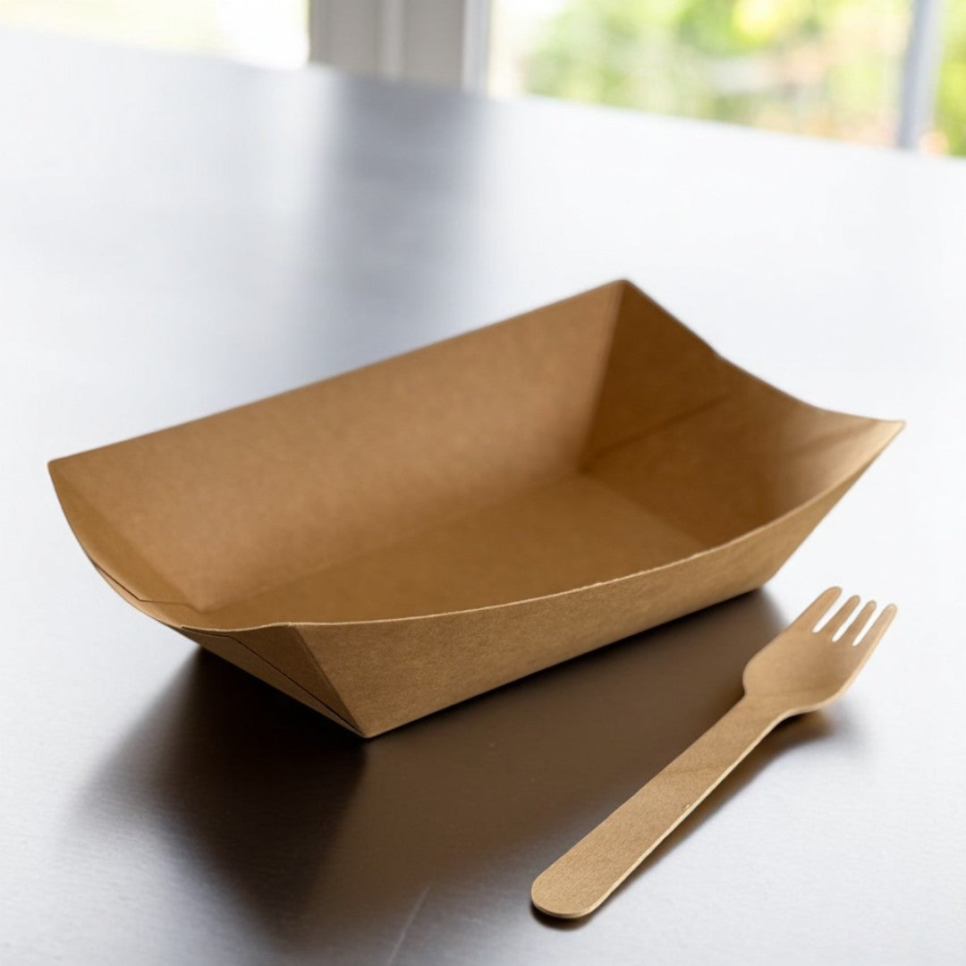 Kraft Food Tray 136x86x54mm Lifestyle With Fork - Propus Packaging