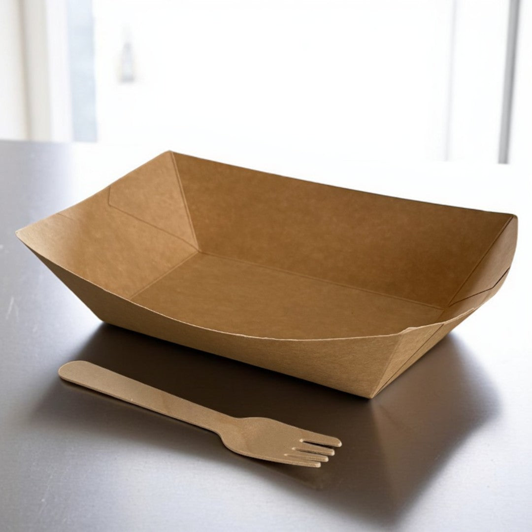 Kraft Food Tray 167x96x61mm Lifestyle With Fork - Propus Packaging