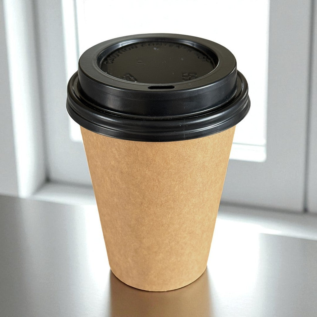 Kraft Single Wall 12oz Paper Cup With Black Sip Lid - Propus Packaging