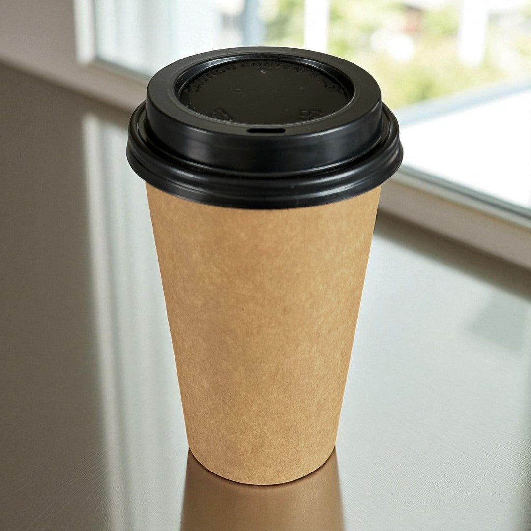 Kraft Single Wall 16oz Paper Cup With Black Sip Lid - Propus Packaging