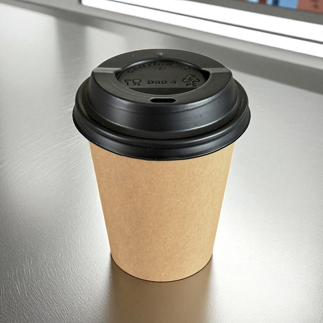 Kraft Single Wall 8oz Paper Cup With Black Sip Lid - Propus Packaging