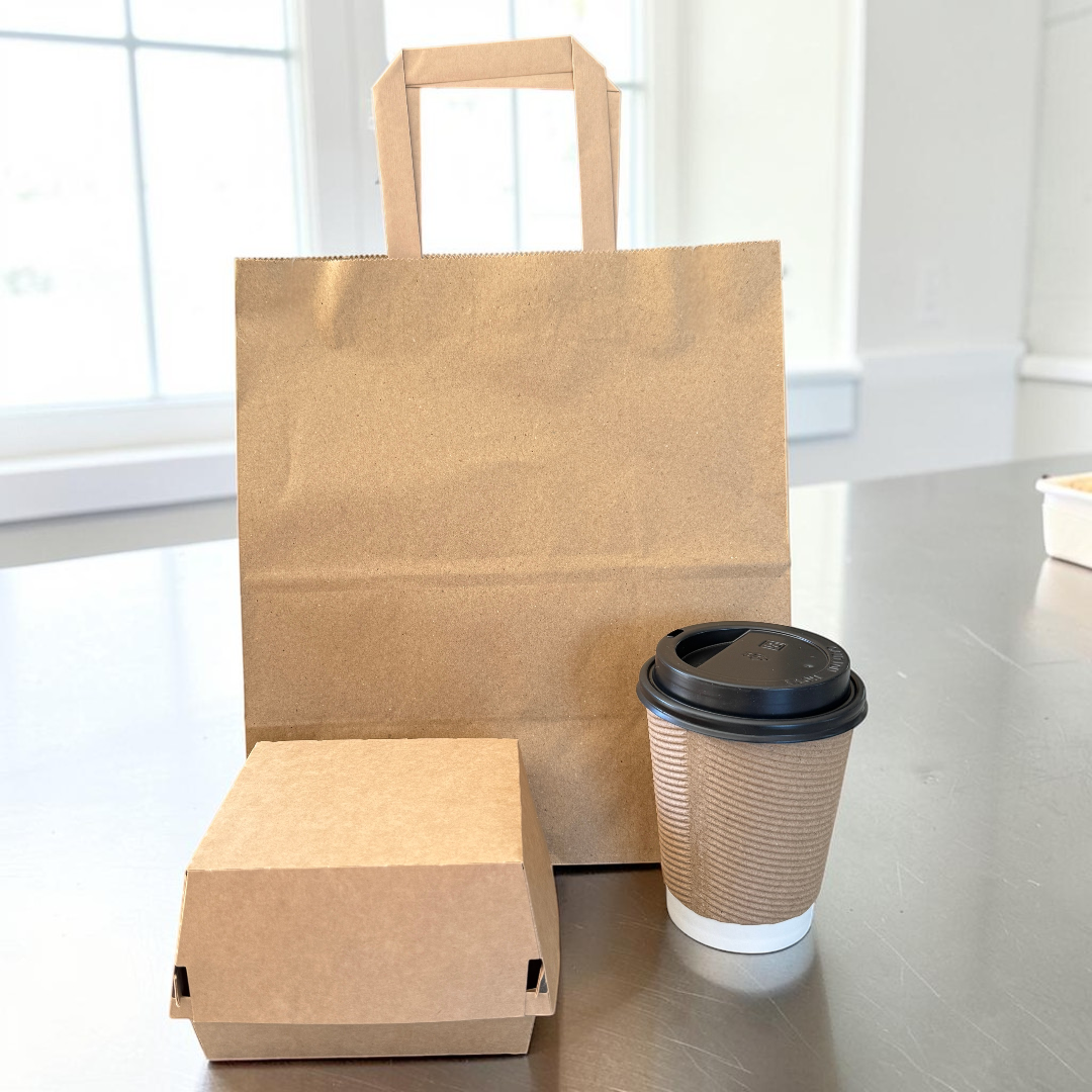 Large Flat Handle Kraft Paper Carrier Bag Front - Propus Packaging