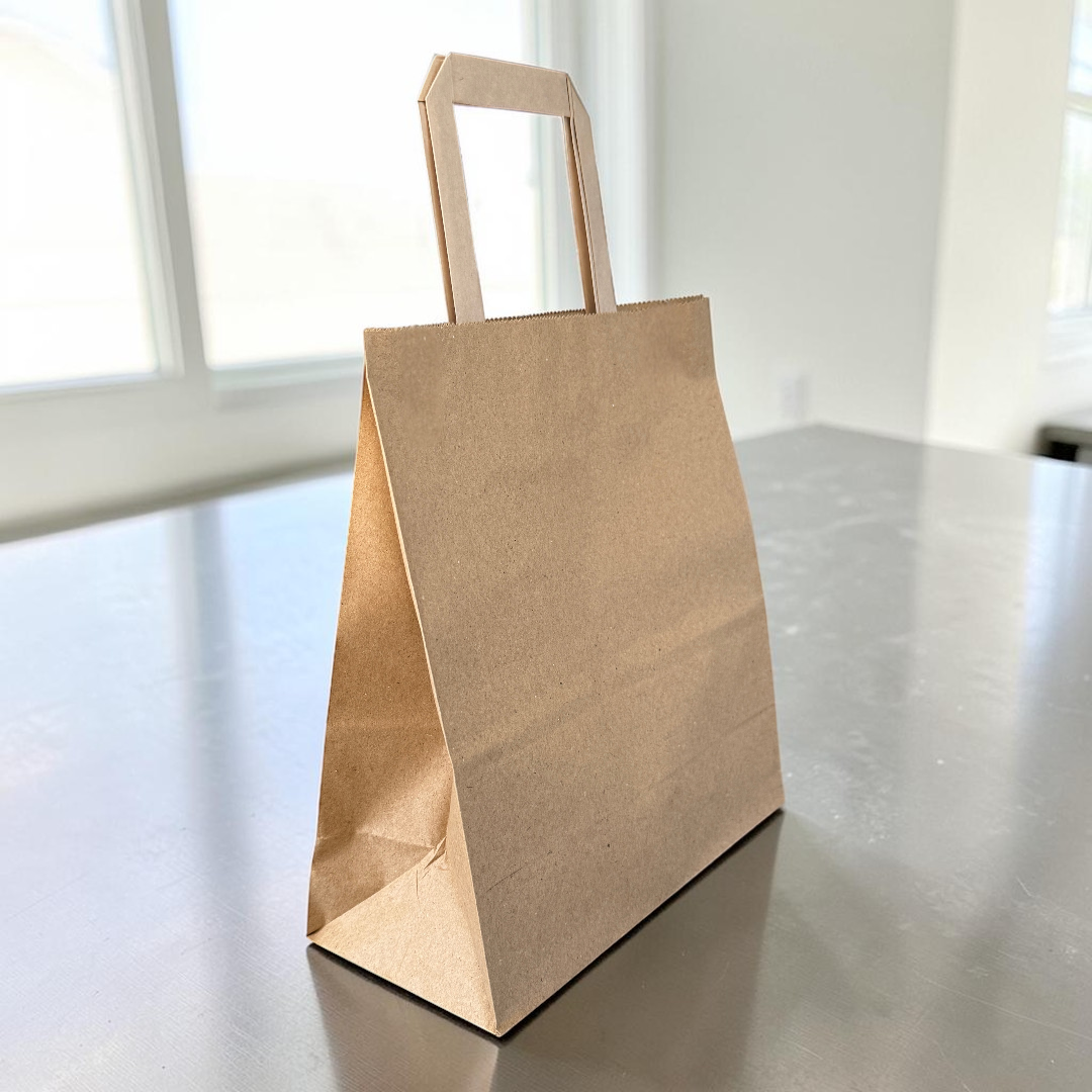 Medium Flat Handle Kraft Paper Carrier Bag - Propus Packaging
