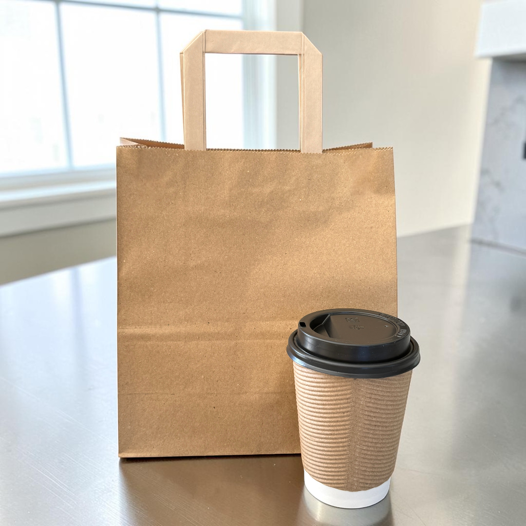Medium Flat Handle Kraft Paper Carrier Bag Front - Propus Packaging