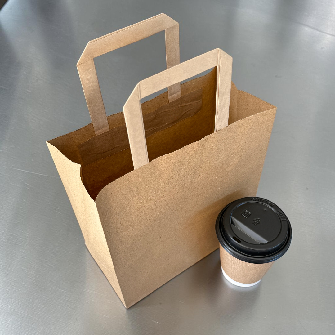 Medium Flat Handle Kraft Paper Carrier Bag Overview - Propus Packaging