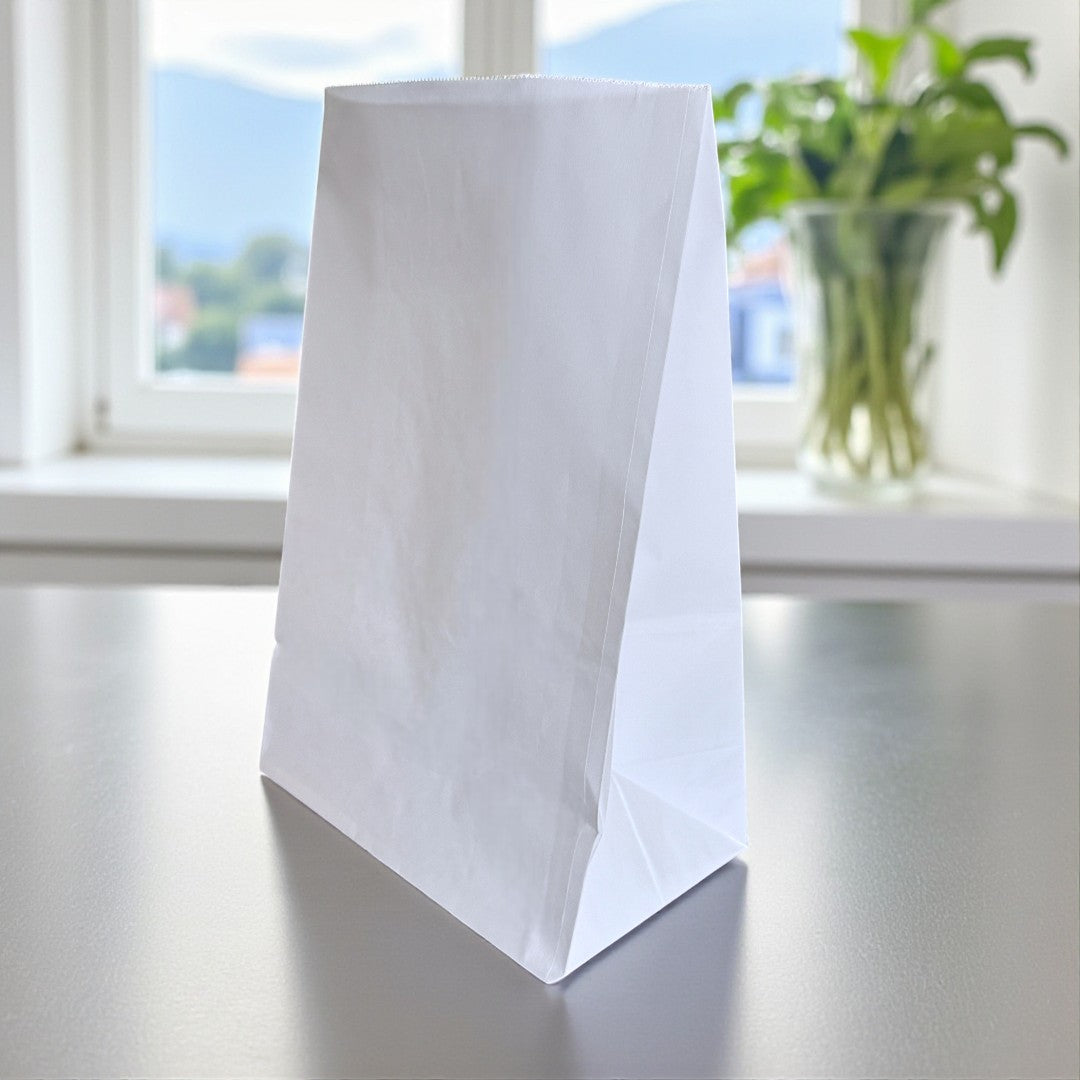 Medium White Paper Grab Bag 250x160x400mm Closed - Propus Packaging