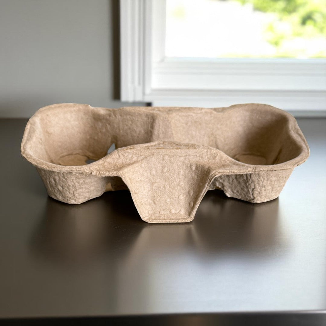 Moulded Pulp Fibre 2 Cup Carrier Tray Front - Propus Packaging