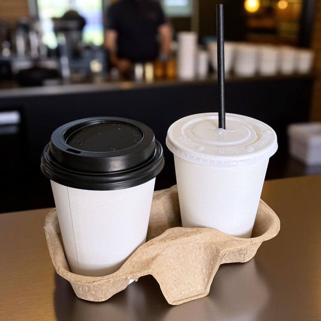 Moulded Pulp Fibre 2 Cup Carrier Tray Lifestyle - Propus Packaging