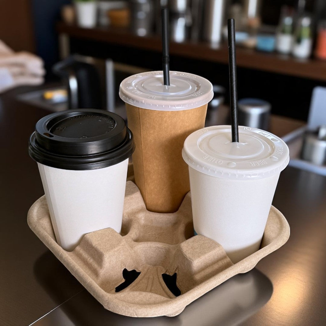 Moulded Pulp Fibre 4 Cup Carrier Tray Lifestyle - Propus Packaging