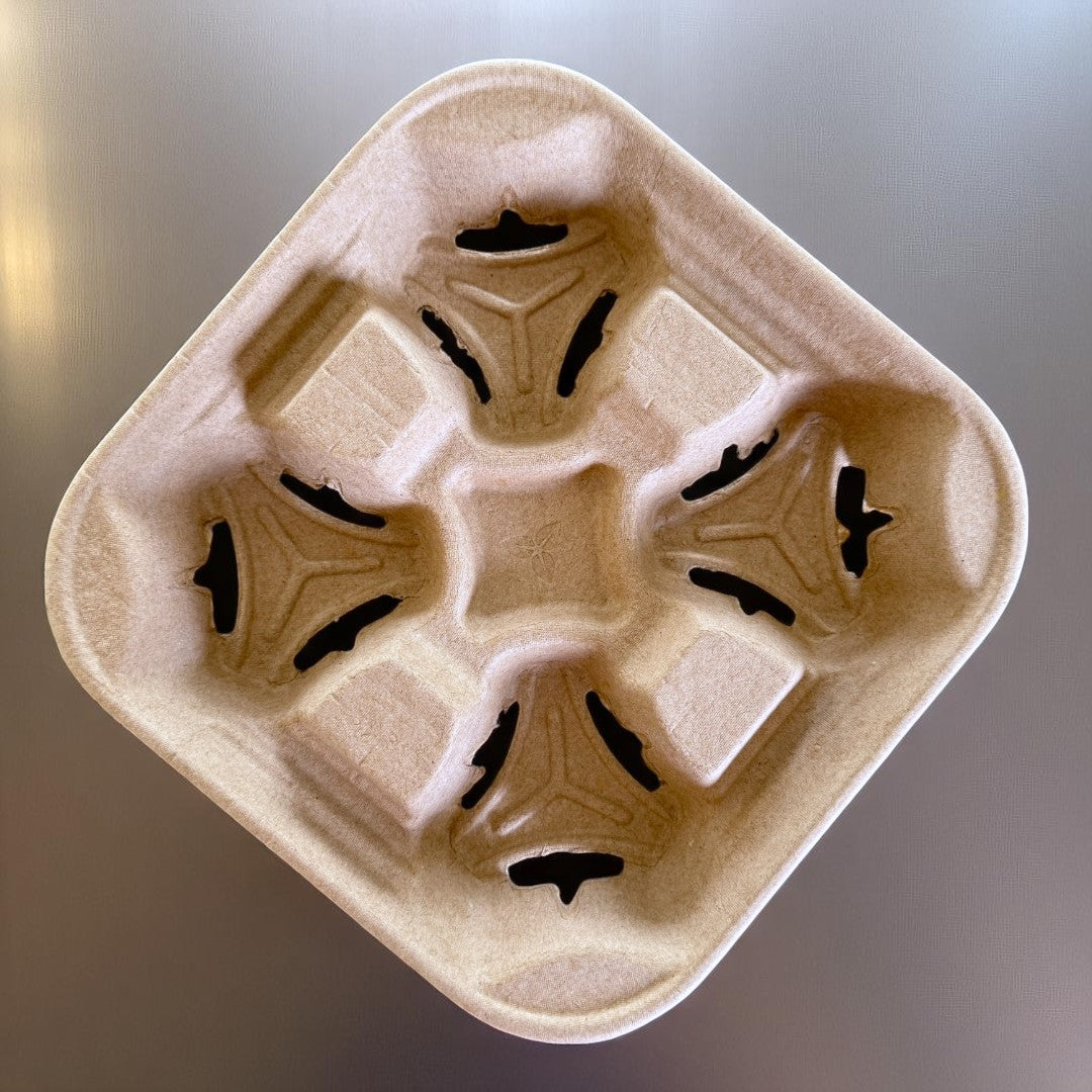Moulded Pulp Fibre 4 Cup Carrier Tray Overhead - Propus Packaging