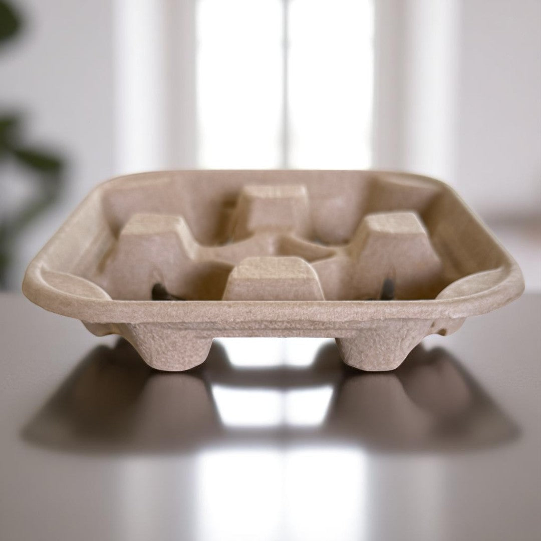 Moulded Pulp Fibre 4 Cup Carrier Tray Front - Propus Packaging