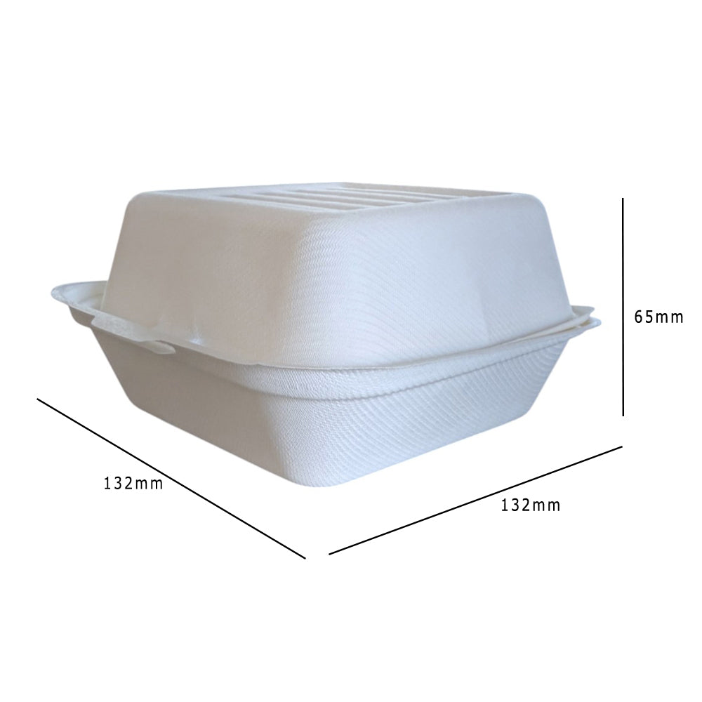 Bagasse Burger Box 132x132x65mm Dimensions - Propus Packaging