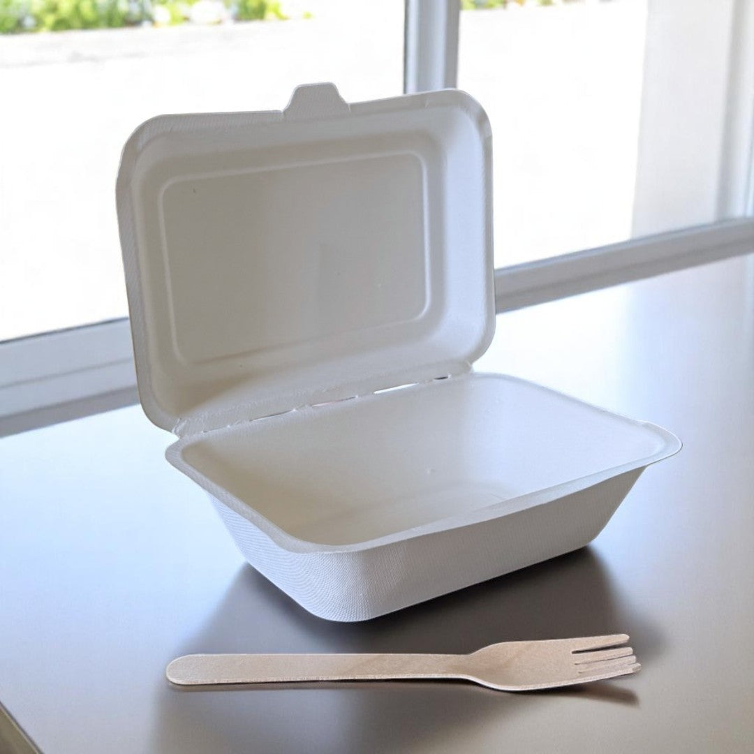 Natural Leaf Bagasse Fish & Chip Box 185x134x65mm Open - Propus Packaging