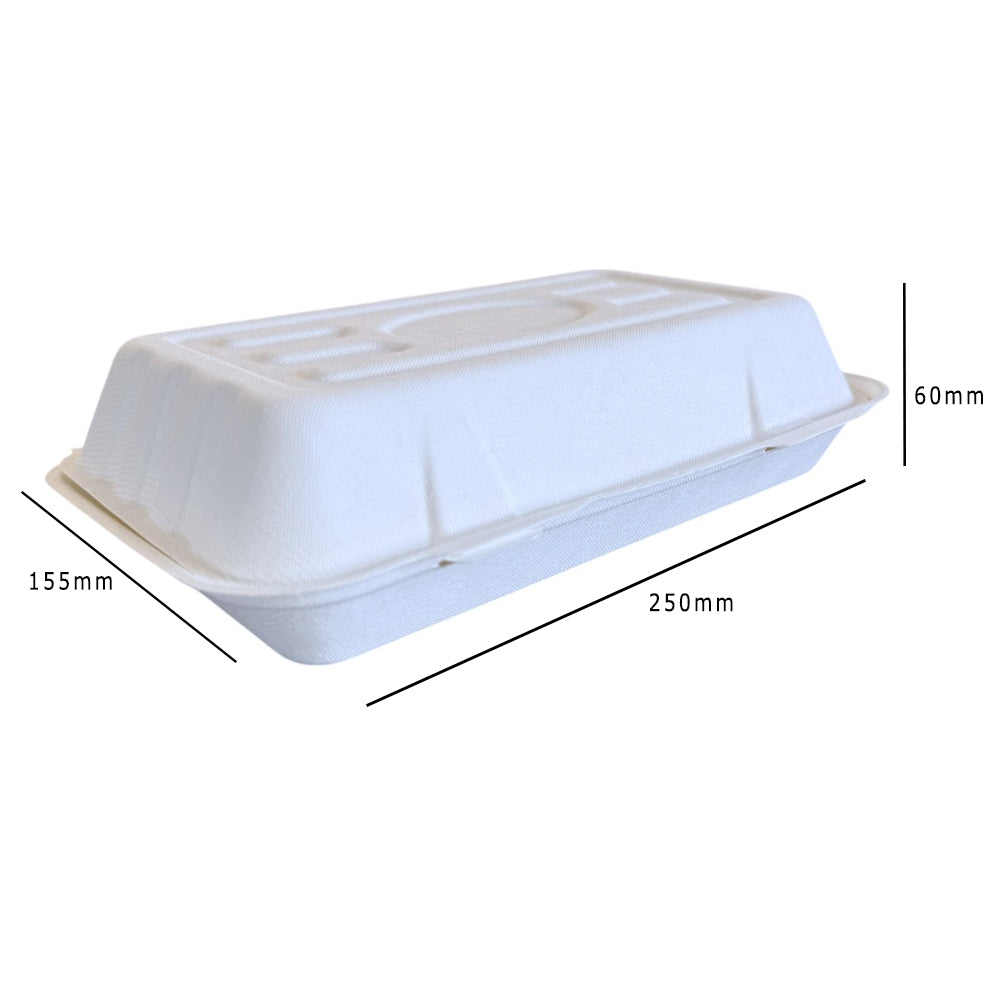 Natural Leaf Bagasse Medium Fish & Chip Box 250x155x60mm Dimensions - Propus Packaging