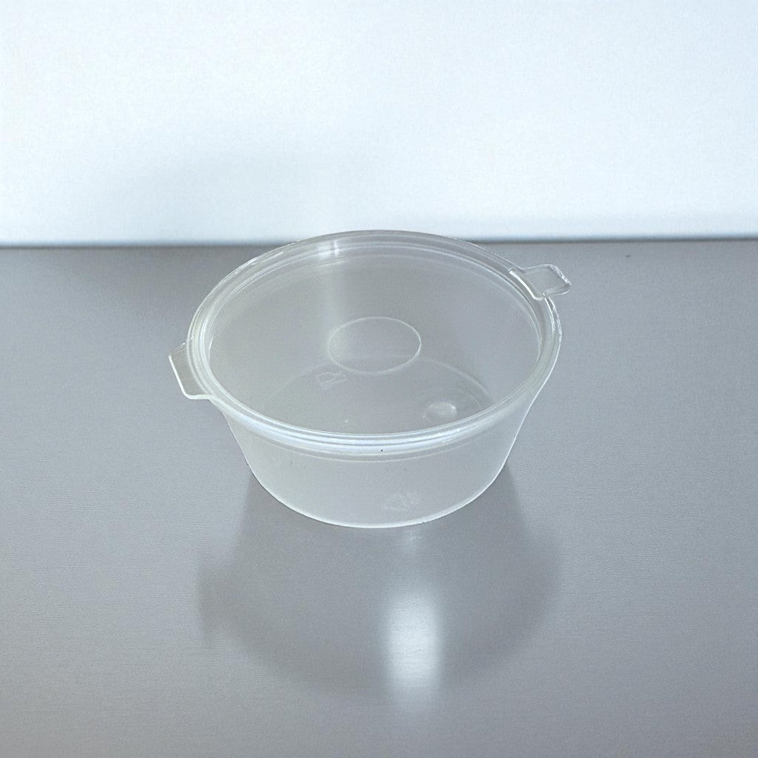 PP 2oz Sauce & Portion Pot With Hinged Lid Overhead - Propus Packaging