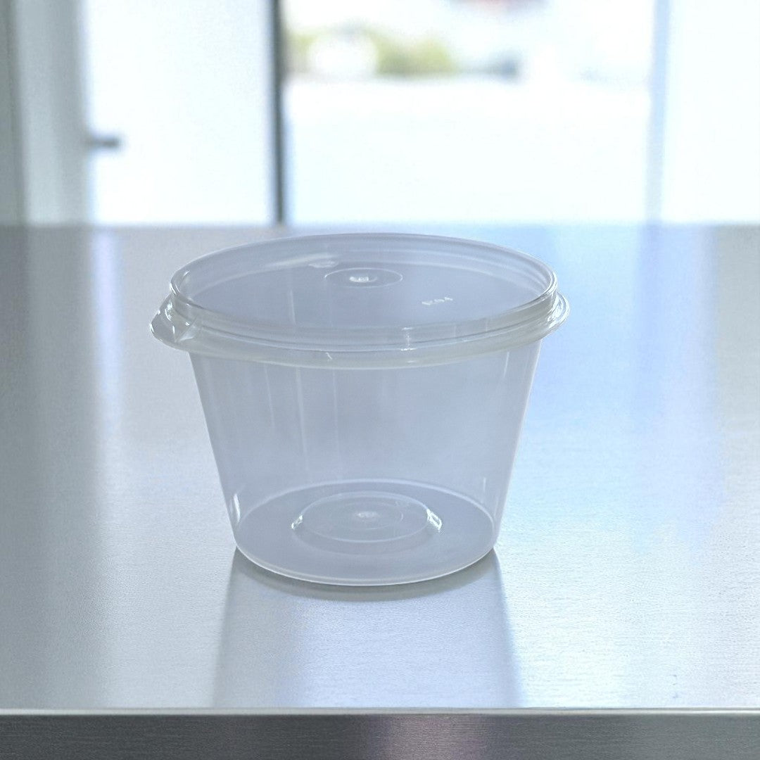 PP 4oz Sauce & Portion Pot With Hinged Lid Closed - Propus Packaging