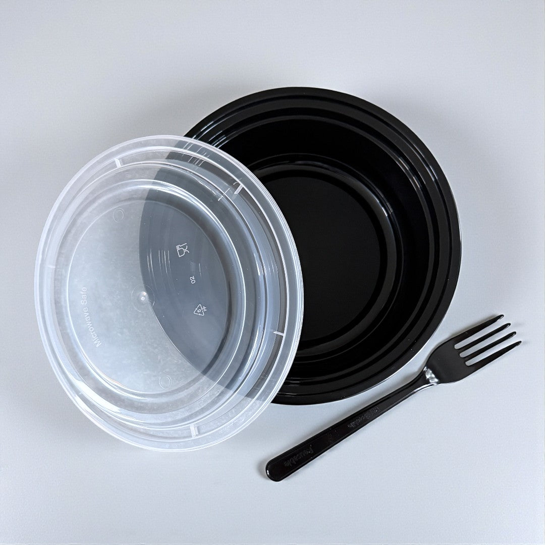 PP Black 32oz Round Bowl With Clear Lid 909ml Overview - Propus Packaging