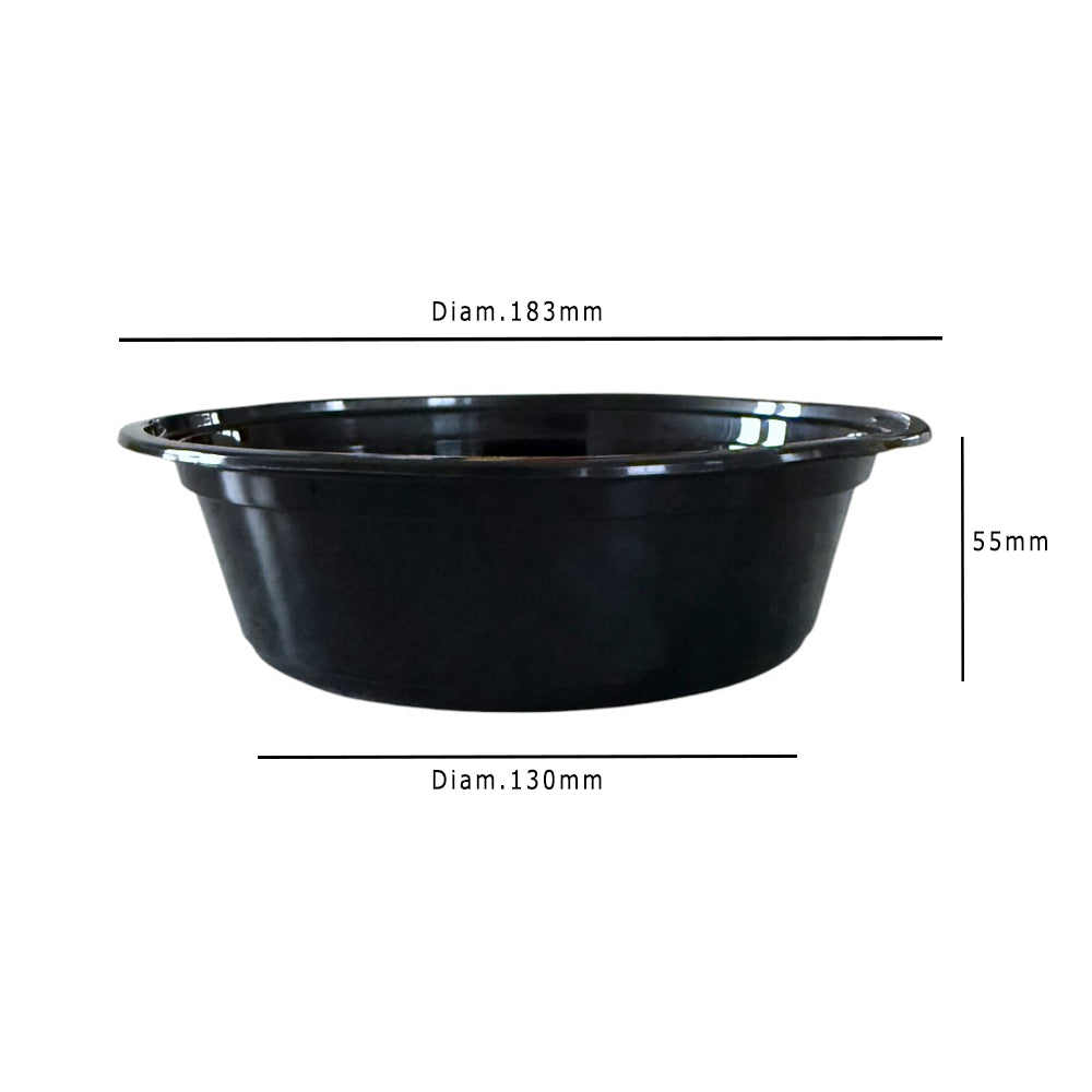 PP Black 32oz Round Bowl With Clear Lid 909ml Dimensions - Propus Packaging