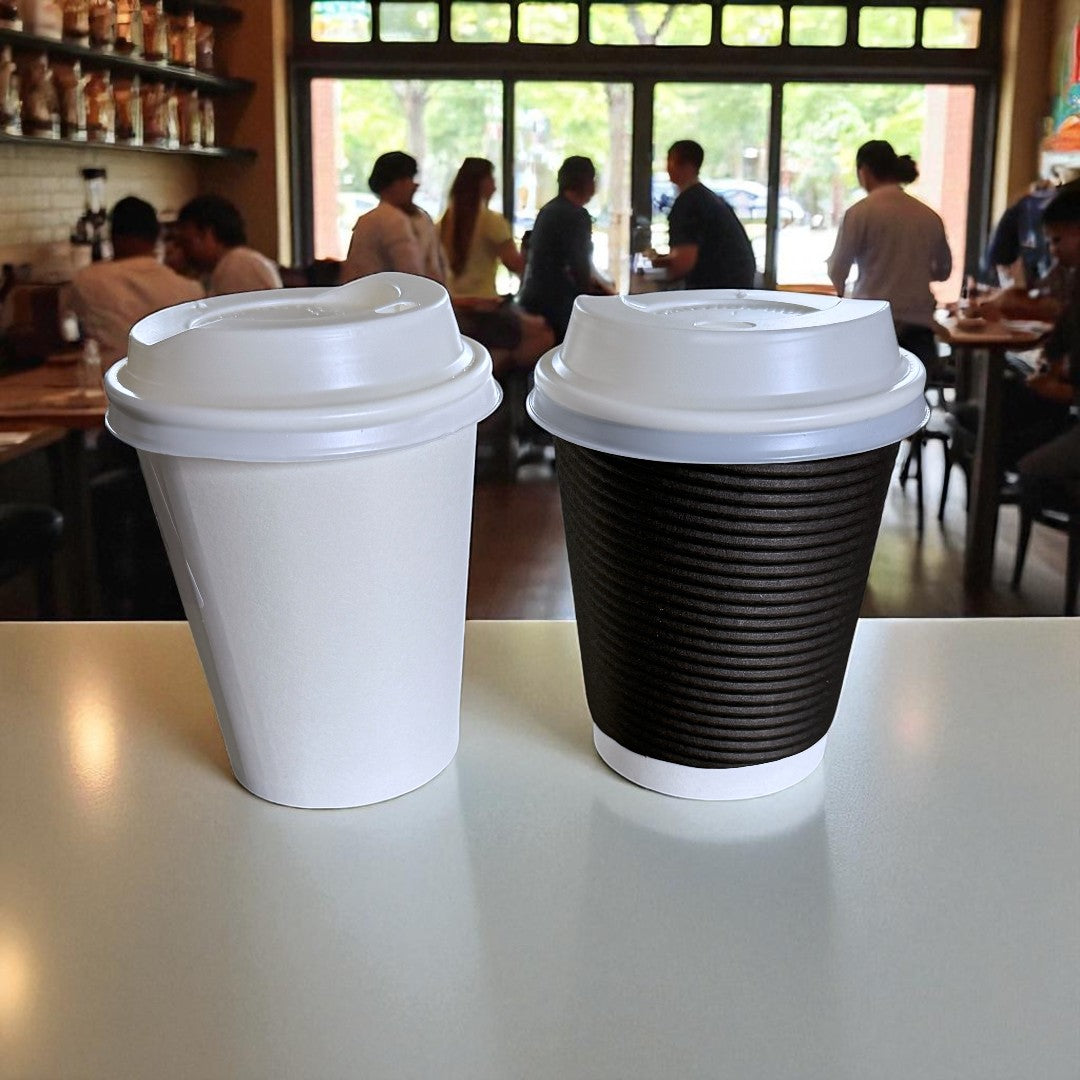 PS 80mm White Sip Lid For 8oz Paper Cup Lifestyle - Propus Packaging
