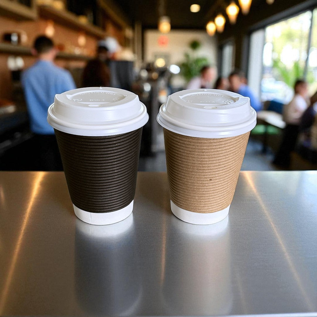 PS 90mm White Sip Lid For 12-16oz Paper Cup Lifestyle - Propus Packaging