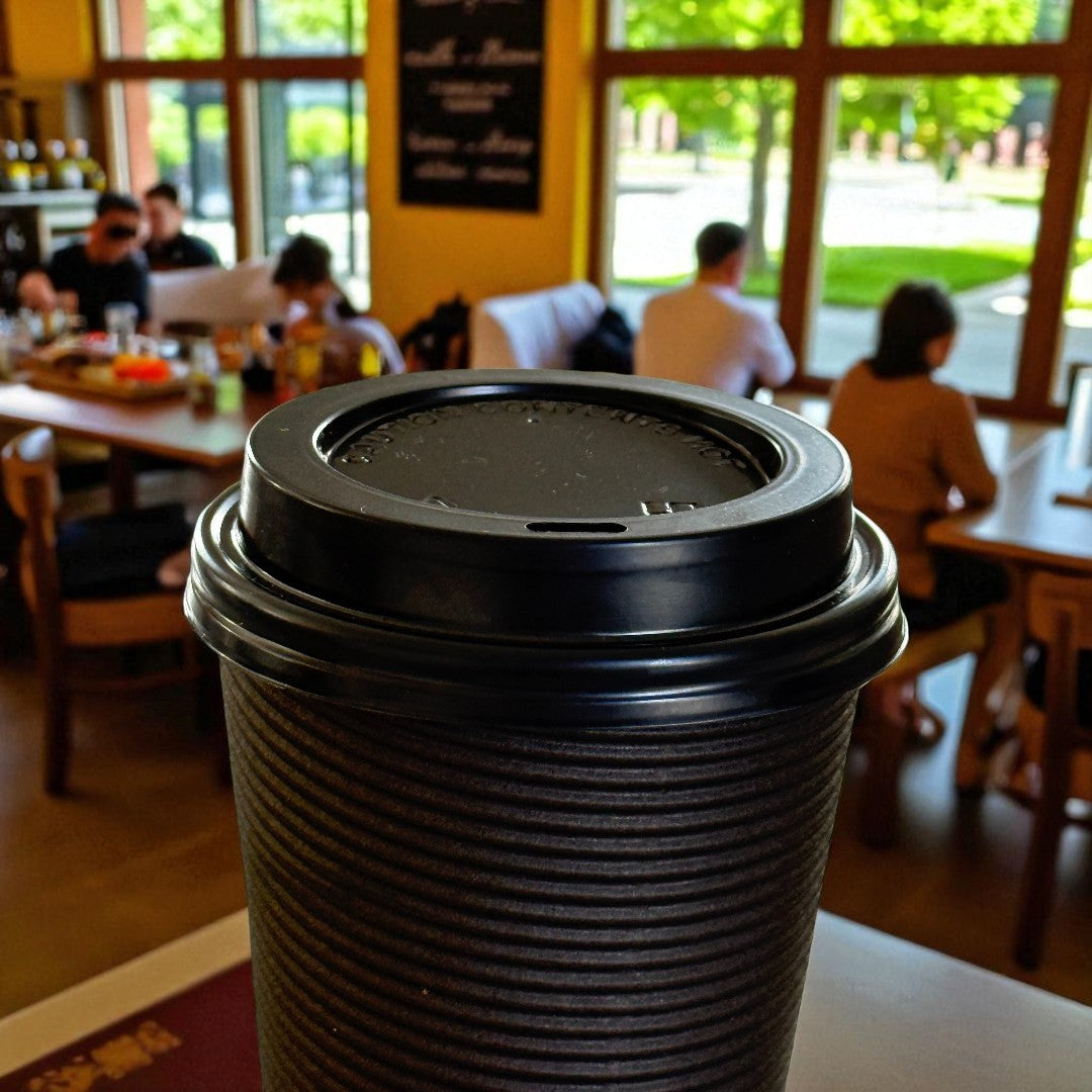 PS 80mm Sip Lid For 8oz Paper Cup Lifestyle - Propus Packaging