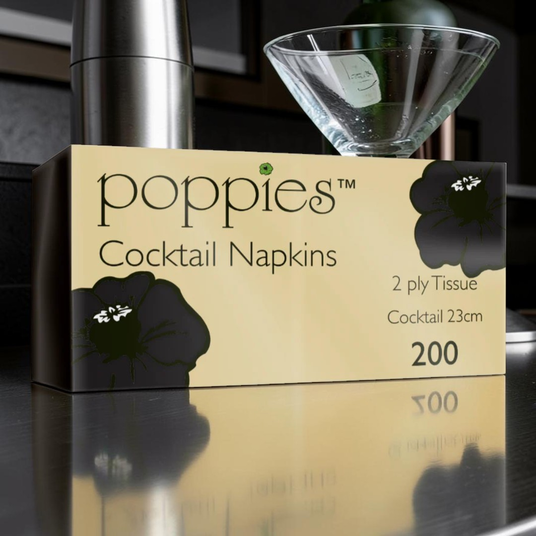 Premium Black 2-Ply Paper Cocktail Napkin 23x23cm 4 Fold Pack 4000