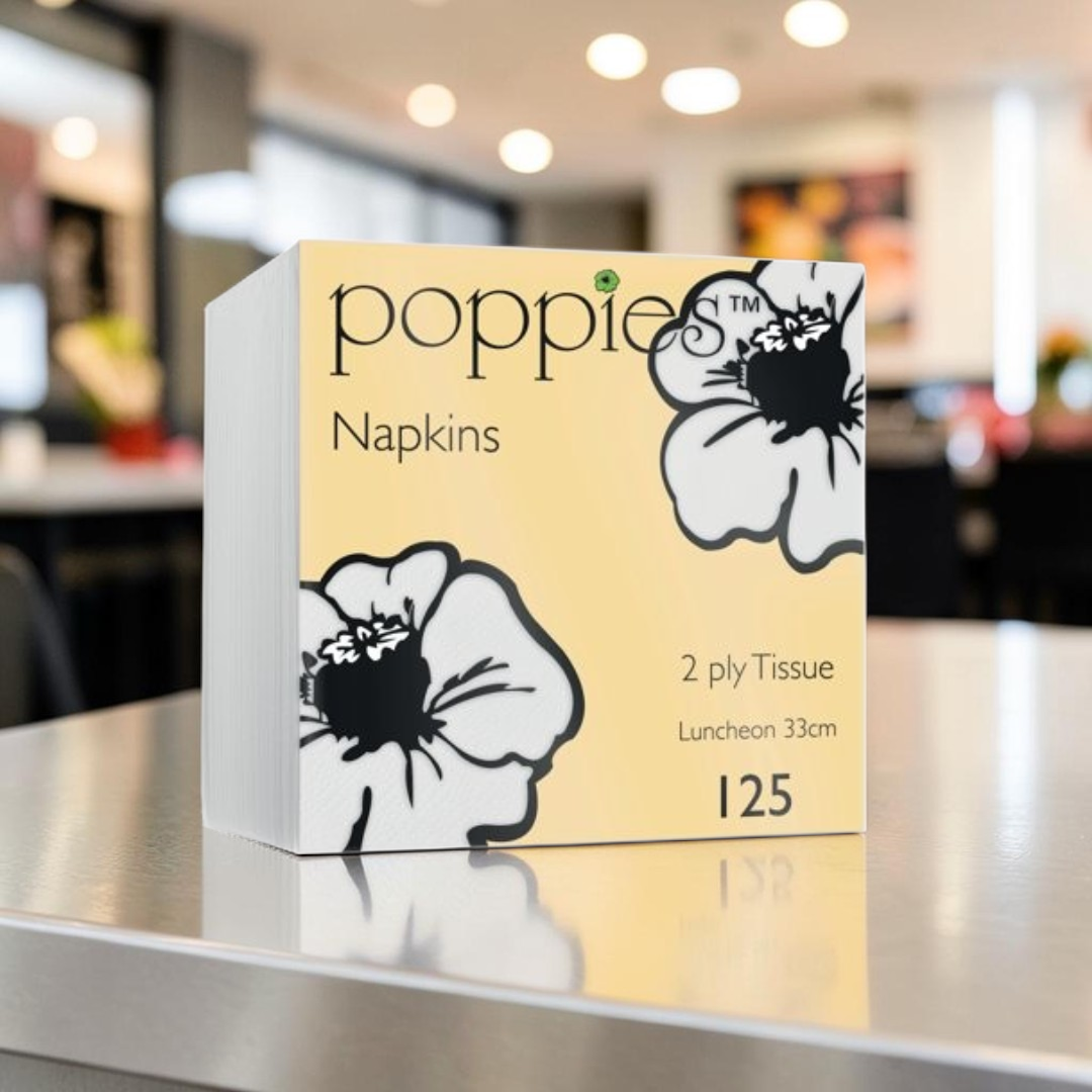 Poppies Premium White 2-Ply Paper Napkin 33x33cm 4 Fold - Propus Packaging