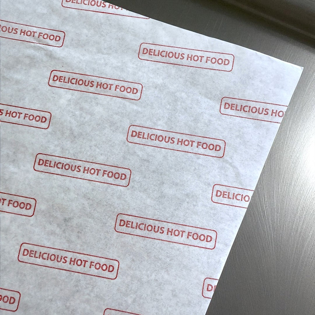 Printed Greaseproof Burger Wrap Sheets 320x450mm Close Up - Propus Packaging