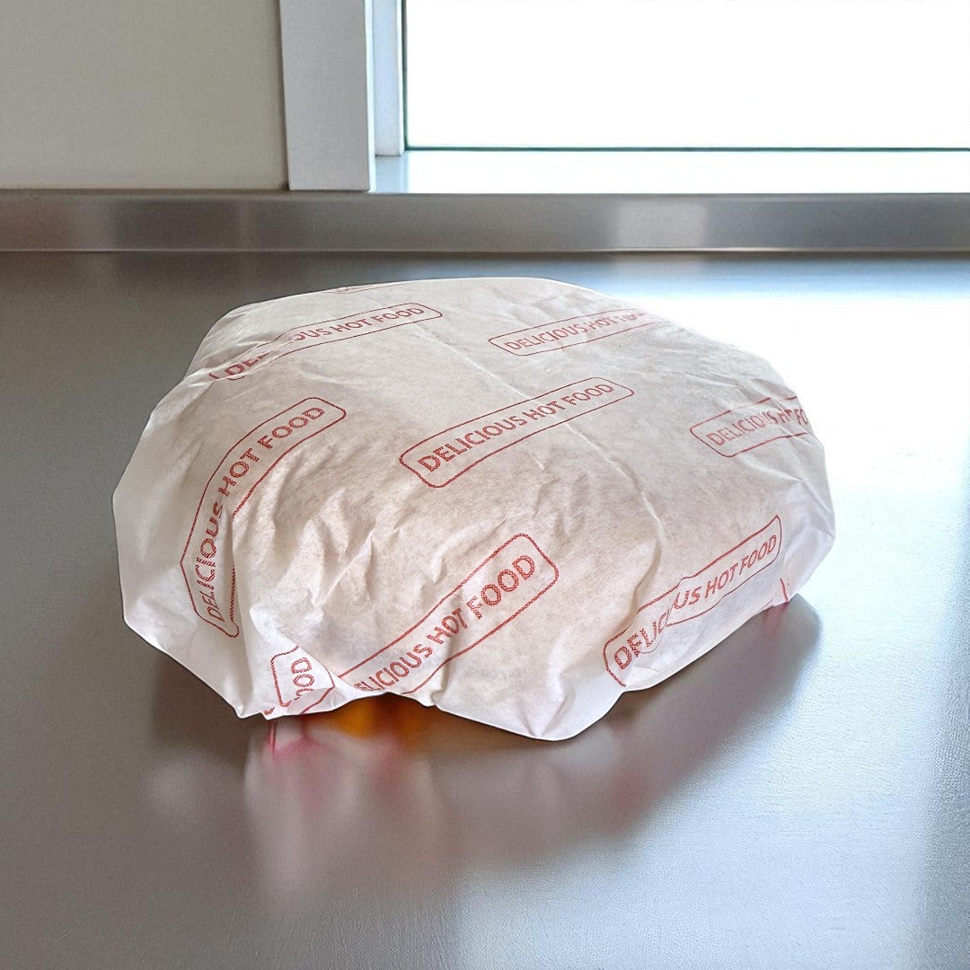 Printed Greaseproof Burger Wrap Sheets 320x450mm Lifestyle - Propus Packaging