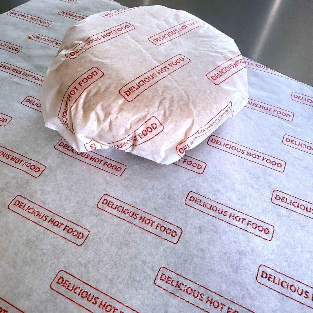 Printed Greaseproof Burger Wrap Sheets 320x450mm - Propus Packaging