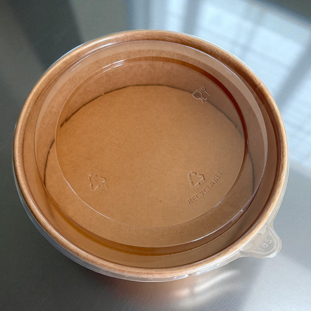 RPET Clear Lids For 185mm Round Salad Bowls Overhead - Propus Packaging