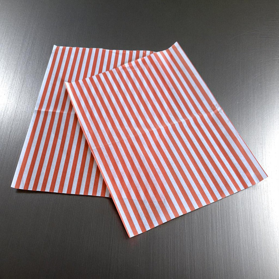 Red Stripe Greaseproof Burger Wrap Sheets 250x320mm Overhead - Propus Packaging