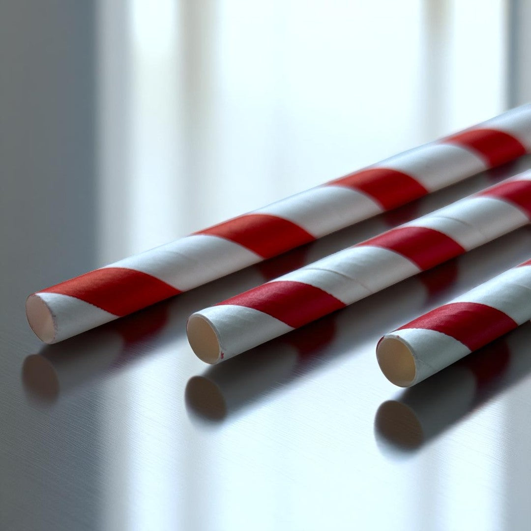 Red Stripe Smoothie Paper Straw 200x8mm Close Up - Propus Packaging