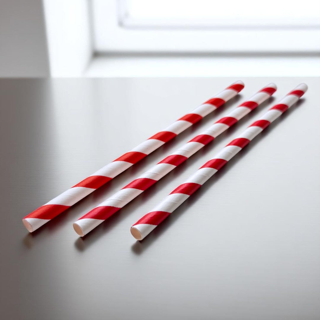 Red Stripe Smoothie Paper Straw 200x8mm - Propus Packaging
