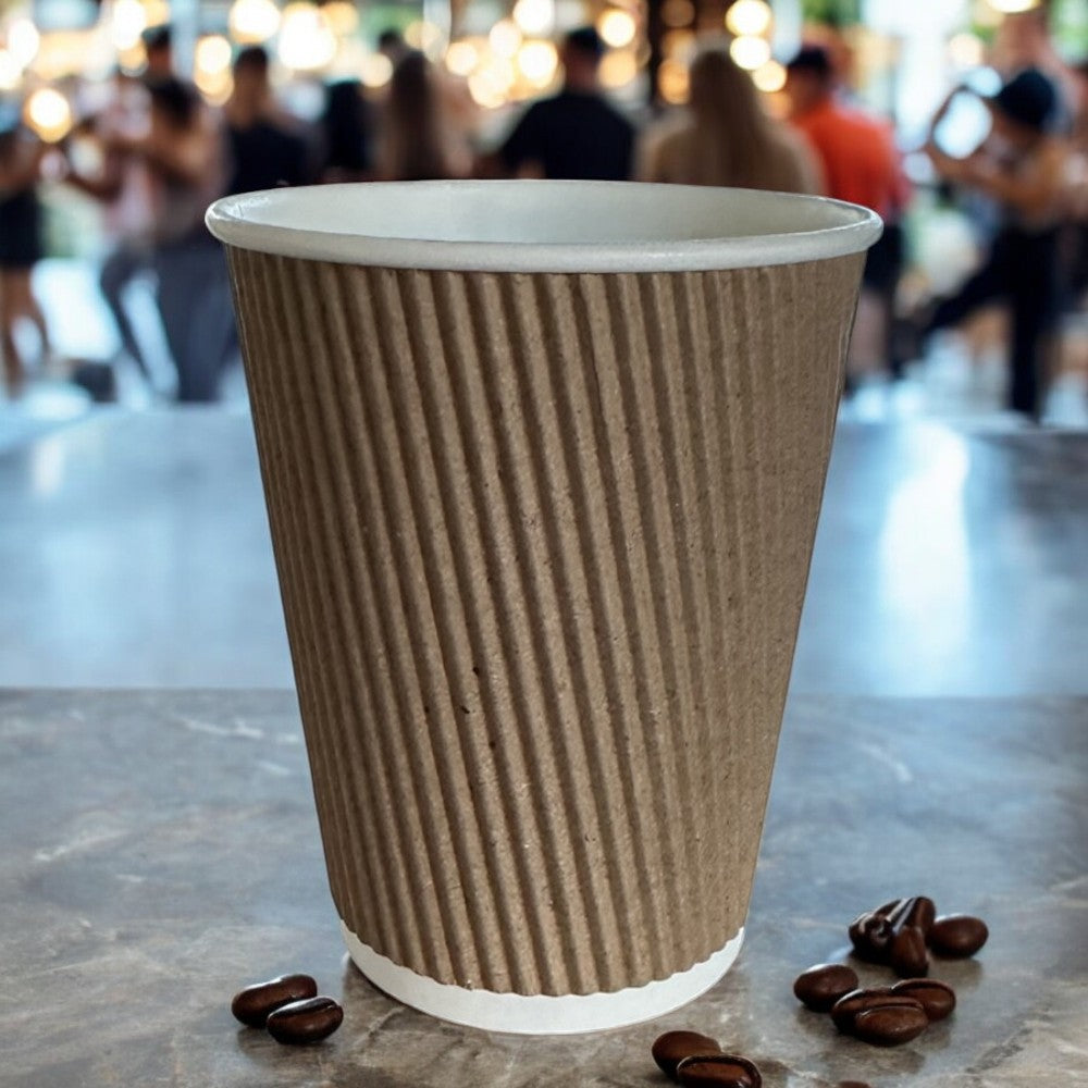 Ripple Wall 12oz Paper Cup Beige/White Pack 500 - Propus Packaging