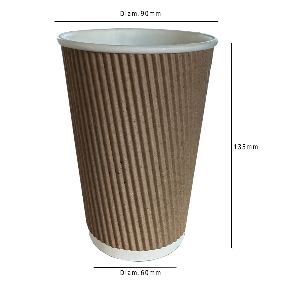 Brown Ripple Wall 16oz Paper Cup Dimensions - Propus Packaging