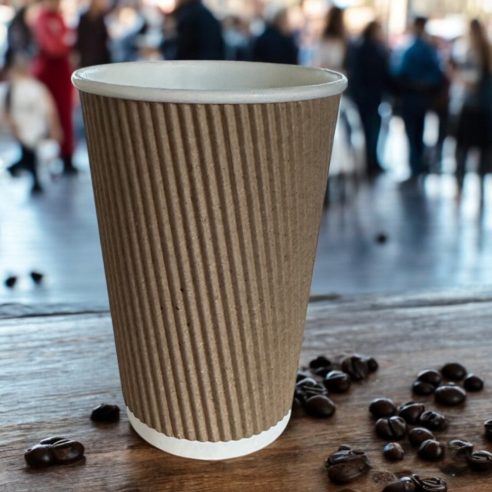 Ripple Wall 16oz Paper Cup Beige/White Pack 500 - Propus Packaging