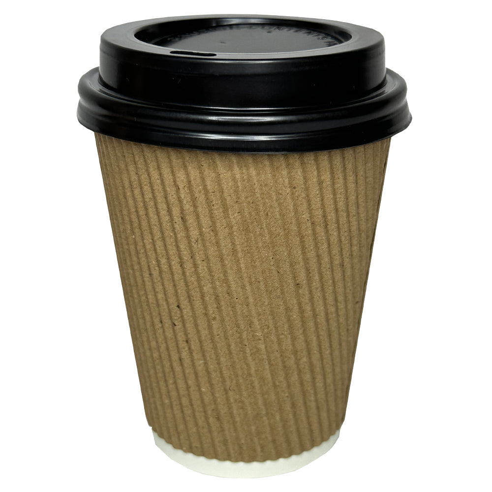 Ripple Wall 8oz Paper Cup Beige/White With Black Sip Lid Pack 1000