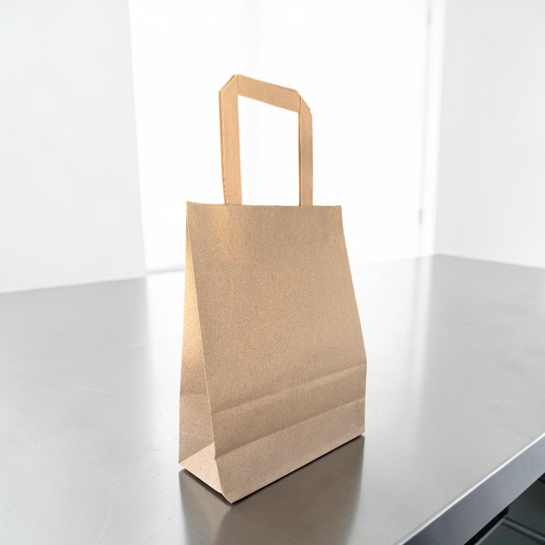 Small Flat Handle Kraft Paper Carrier Bag - Propus Packaging