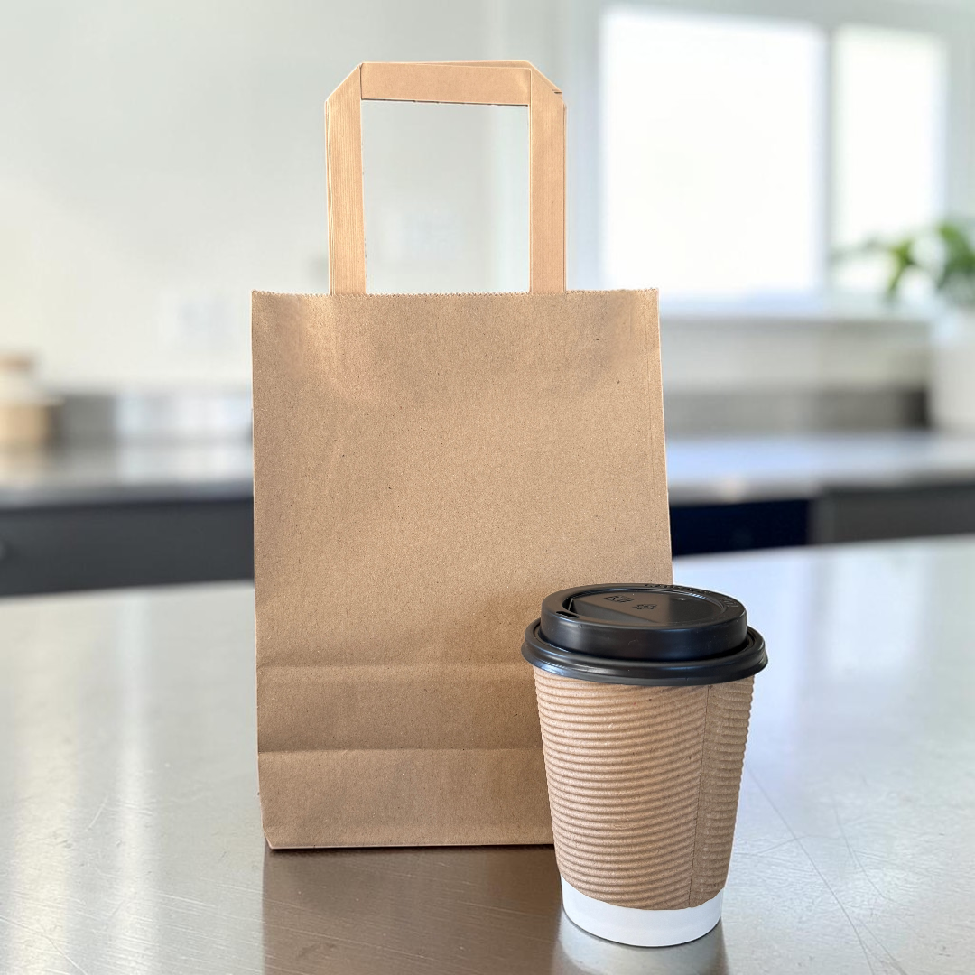 Small Flat Handle Kraft Paper Carrier Bag Front - Propus Packaging