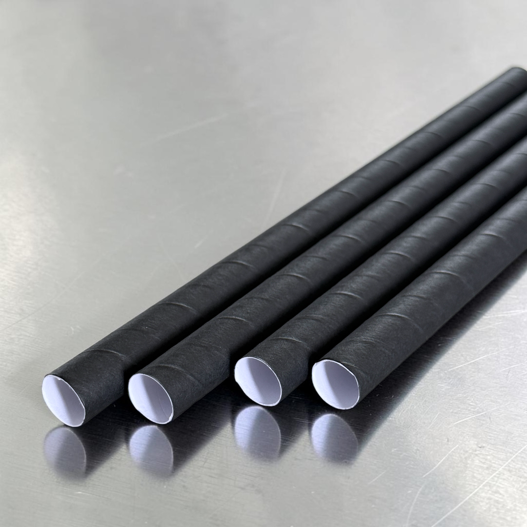 Straight 8" Black Paper Straws 200x12mm Close Up - Propus Packaging