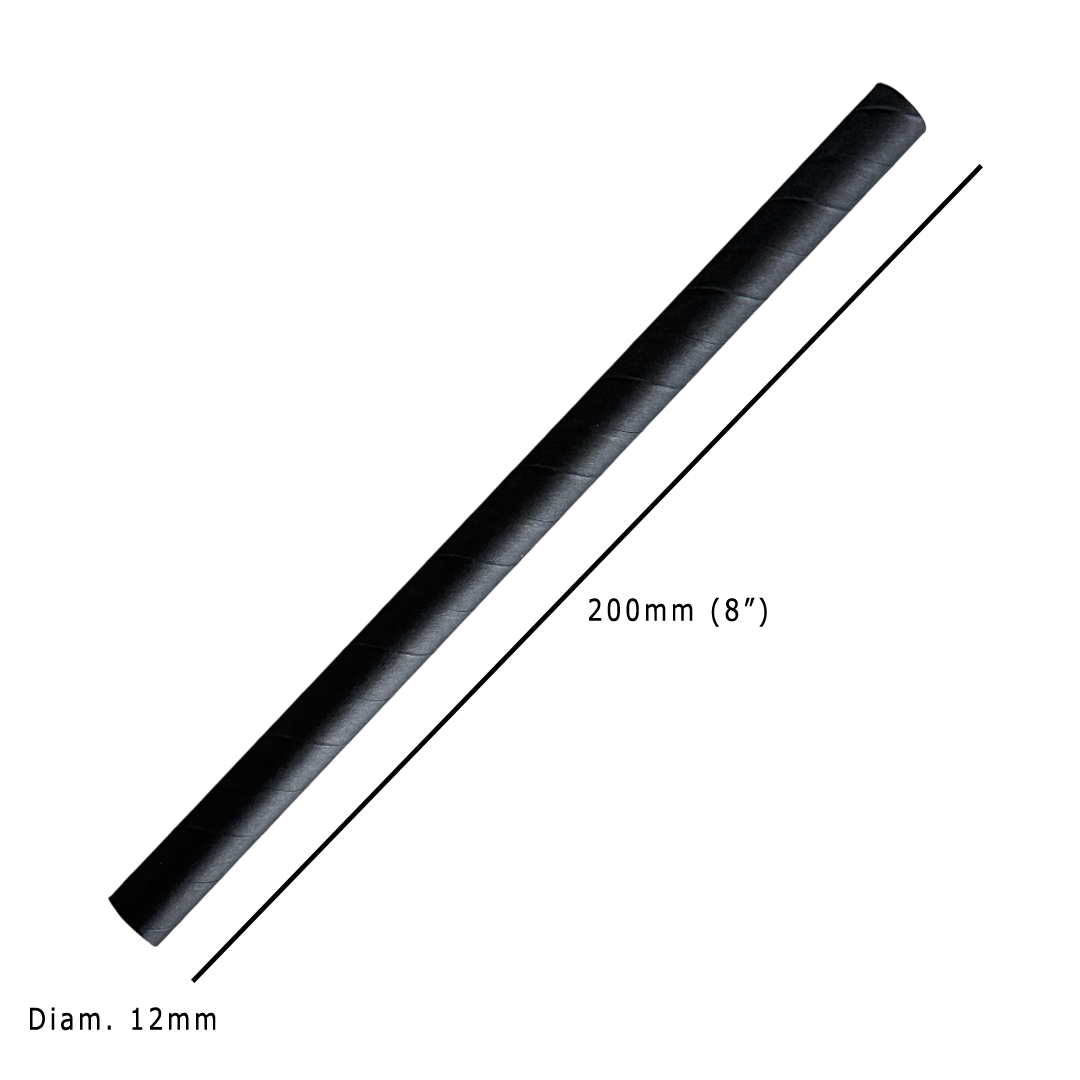 Straight 8" Black Paper Straws 200x12mm Dimensions - Propus Packaging