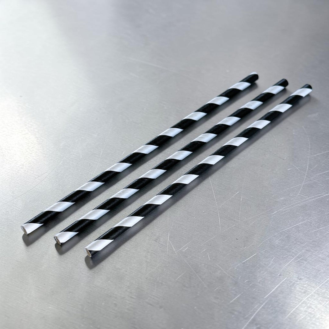 Straight 8" Black & White Stripe Paper Straws 200x6mm - Propus Packaging