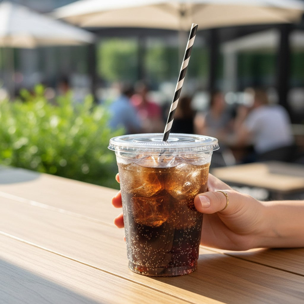 Straight 8" Black & White Stripe Paper Straws 200x6mm Lifestyle - Propus Packaging