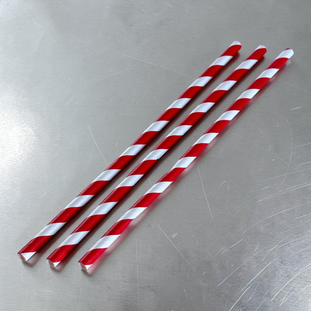 Straight 8" Red & White Stripe Paper Straws 200x6mm - Propus Packaging