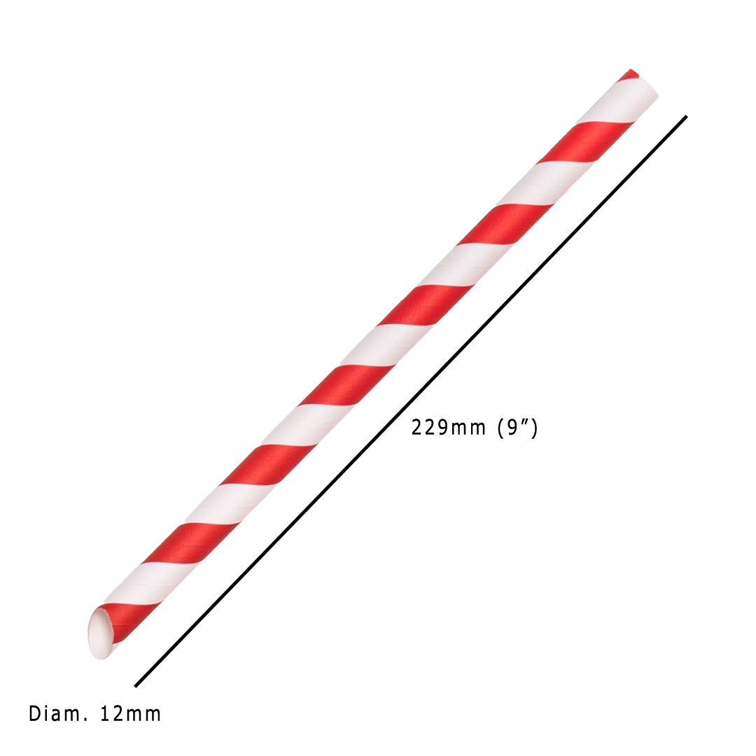 Straight Angle Cut Red Stripe Paper Straws 229x12mm Dimensions - Propus Packaging