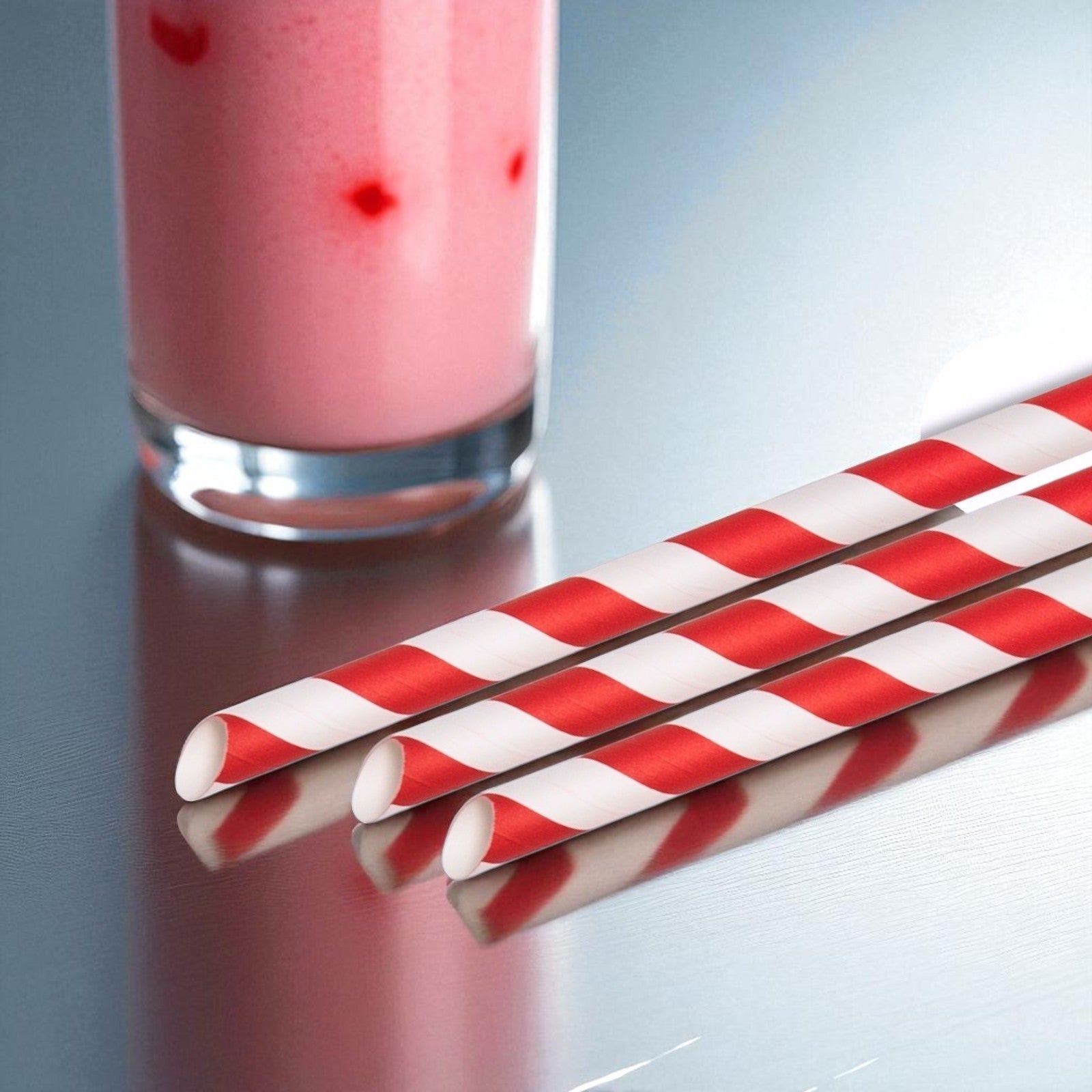 Straight Angle Cut Red Stripe Paper Straws 229x12mm - Propus Packaging