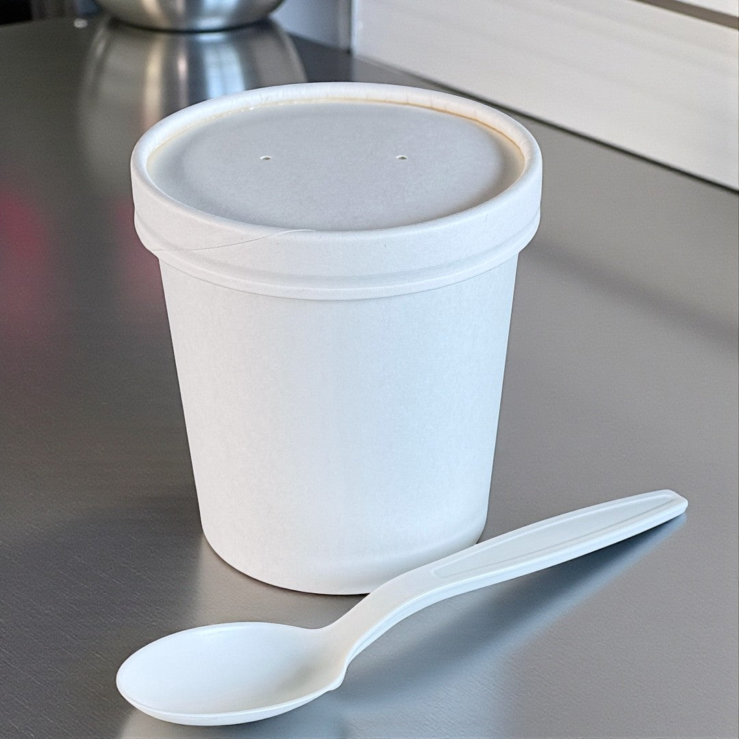 White 16oz Round Tub Container With Paper Lid Side - Propus Packaging