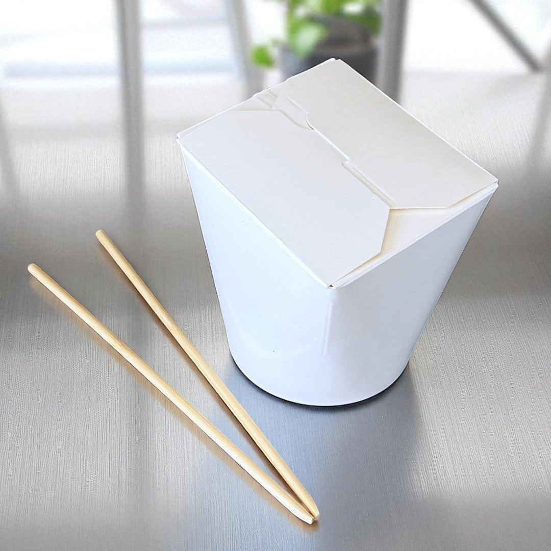 White 32oz Round Noodle Box Overhead - Propus Packaging