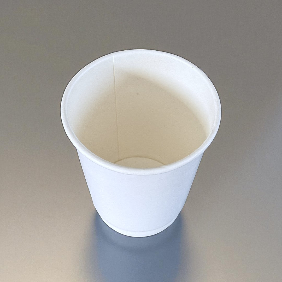 White 8oz Double Wall Paper Cup Side - Overhead - Propus Packaging